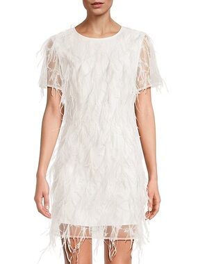 NWT Milly Rana Feather Mini Dress in White, Size 8
